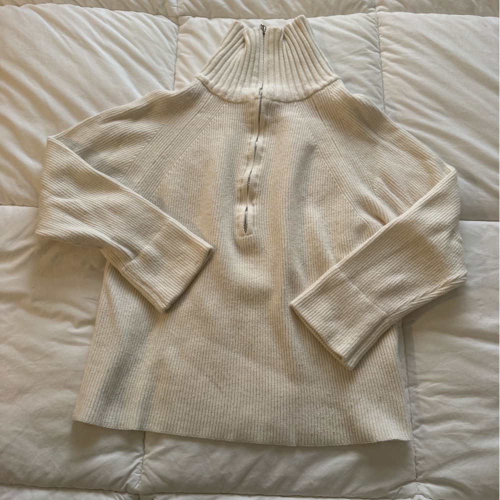 Off white thick zip up sweater